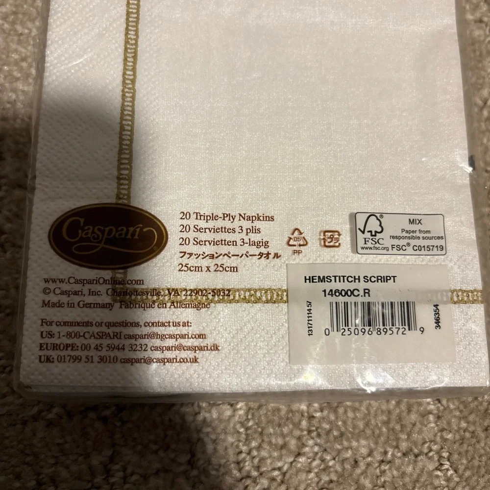 Caspari Hemstitch Script Letter R 20 Triple Ply Napkins 25cmx25cm